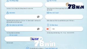 Hoàn tất thông tin vào form đăng ký 78win