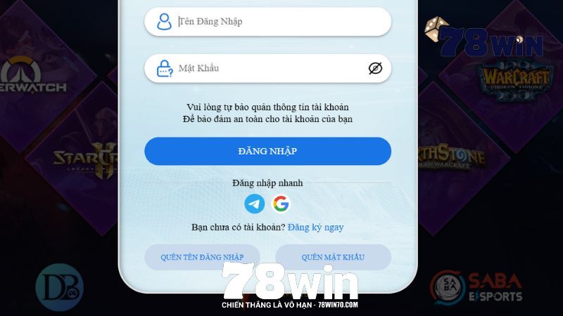 Nhập liệu vào form đăng nhập 78win