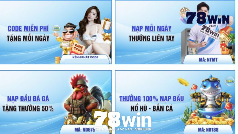 Khuyến mãi 78win Theo dõi 78win nhận code mỗi ngày