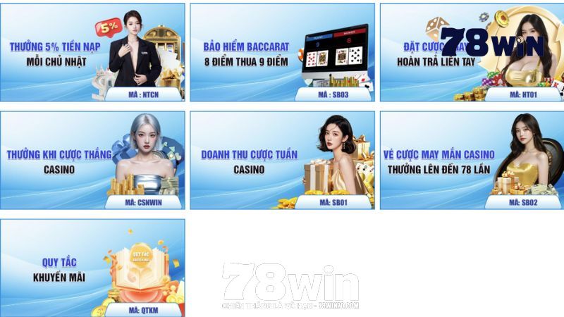 Khuyến mãi 78win Ưu đãi 78win cực hấp dẫn cho từng mục game